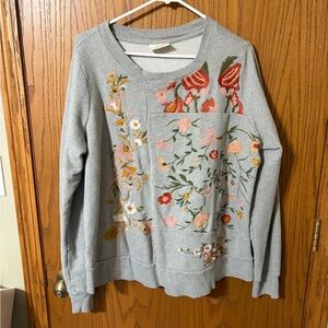 Maeve Gray Sweater with beautiful Floral Embroidery.